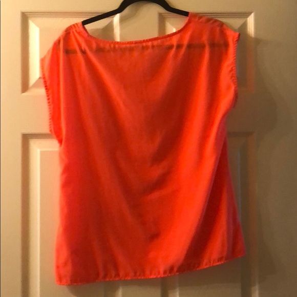 Neon Orange/Coral Short Sleeve Blouse - Picture 2 of 2
